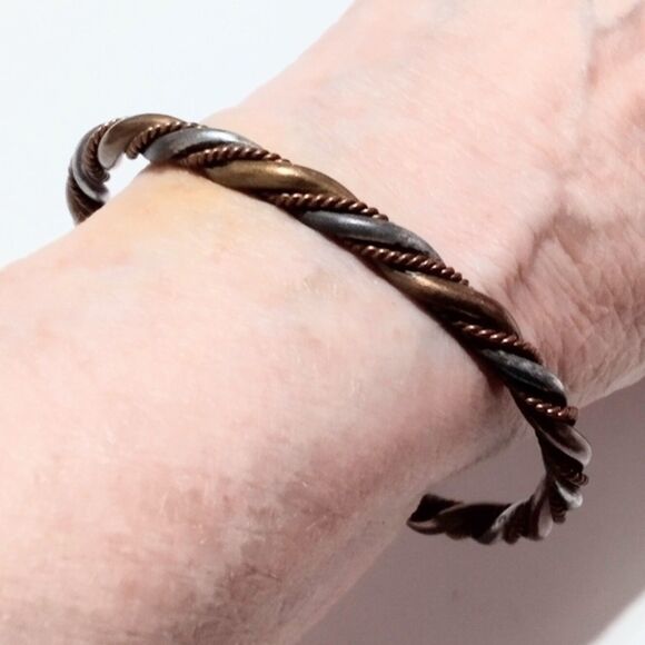Vintage Mixed Metal Twisted Copper Brass Silver Cuff Bracelet - Picture 4 of 4